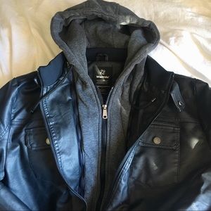 Wantdo Faux Leather Jacket with Removable Hood